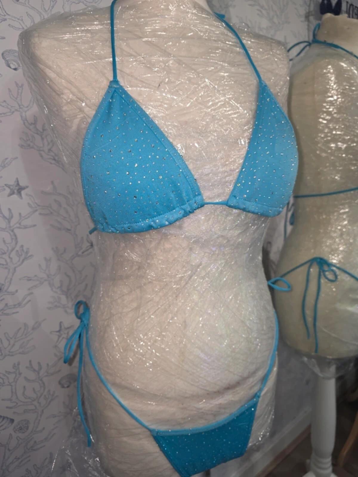 Blue Rhinestoned Bikini