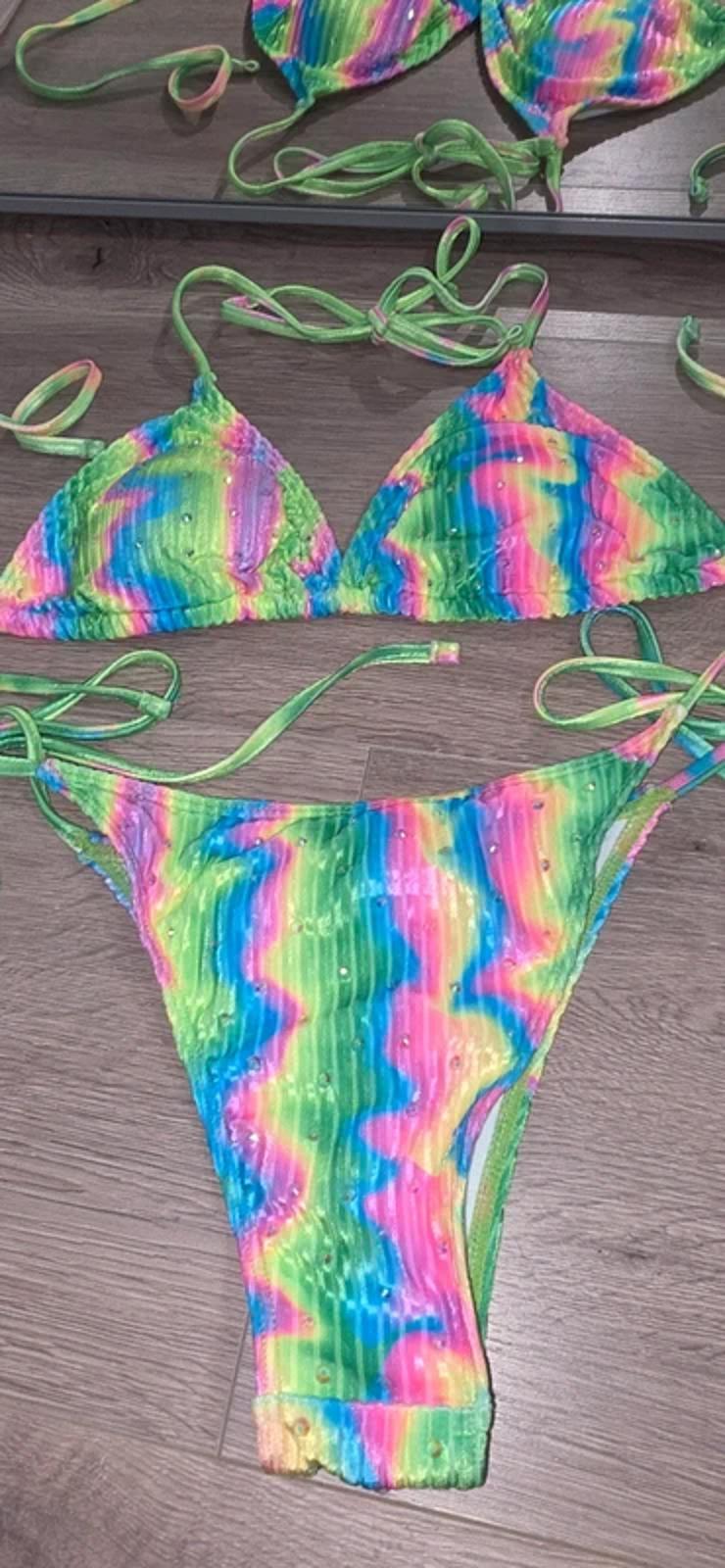 Rainbow rhinestoned bikini size 8-10