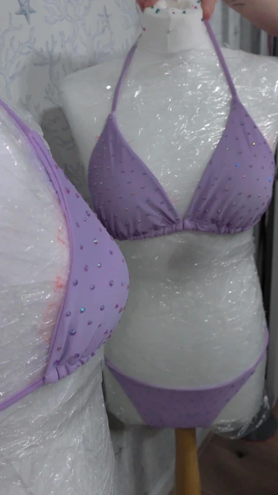 Lilac rhinestoned scrunch bikini 12-14