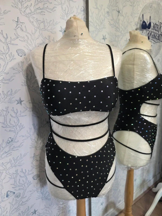 Black Rhinestoned bodysuit size 10-12