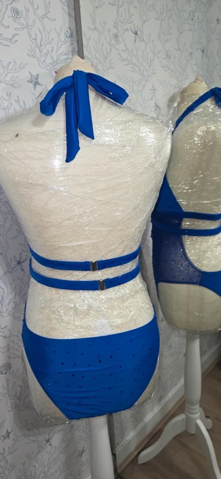 Blue Rhinestoned mesh bodysuit 10-12
