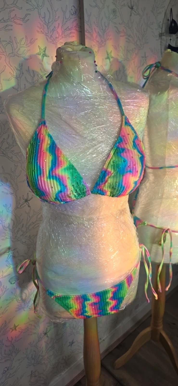 Rainbow rhinestoned bikini size 12-14