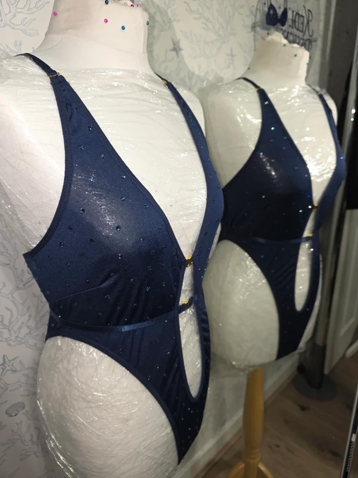 Navy blue Rhinestoned bodysuit 14-16