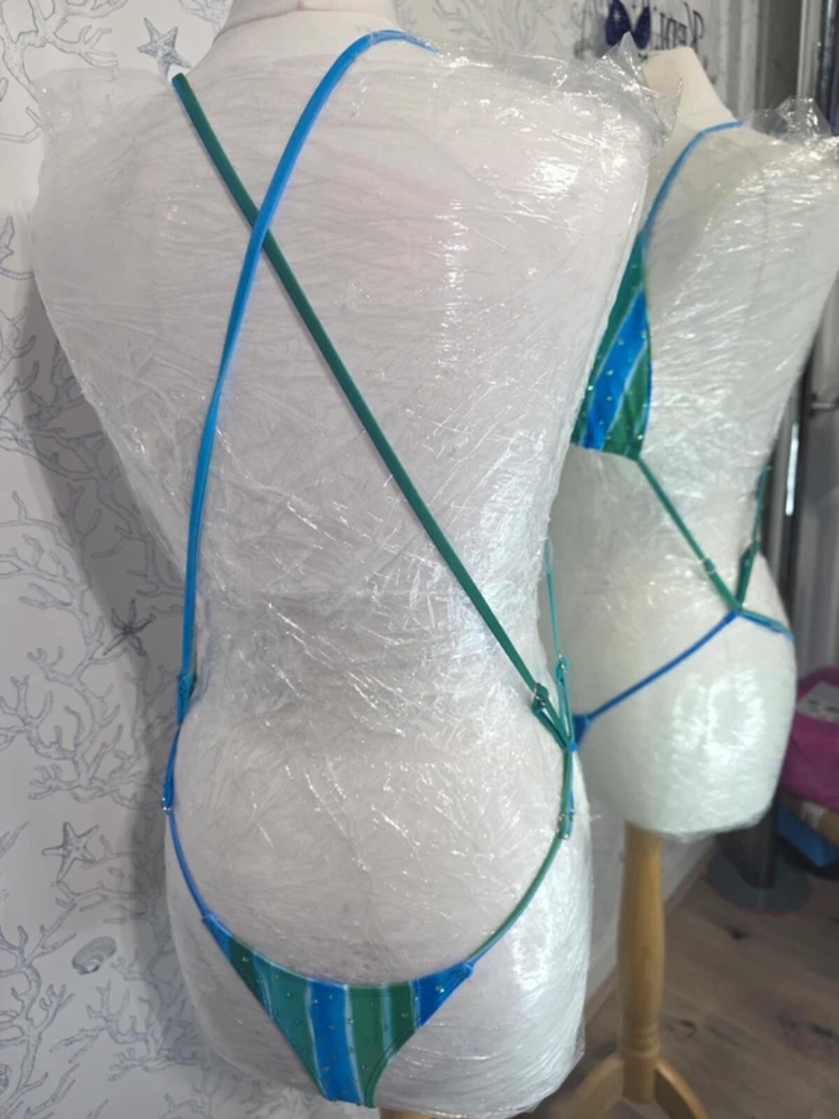 Blue Rhinestoned one piece 8-10