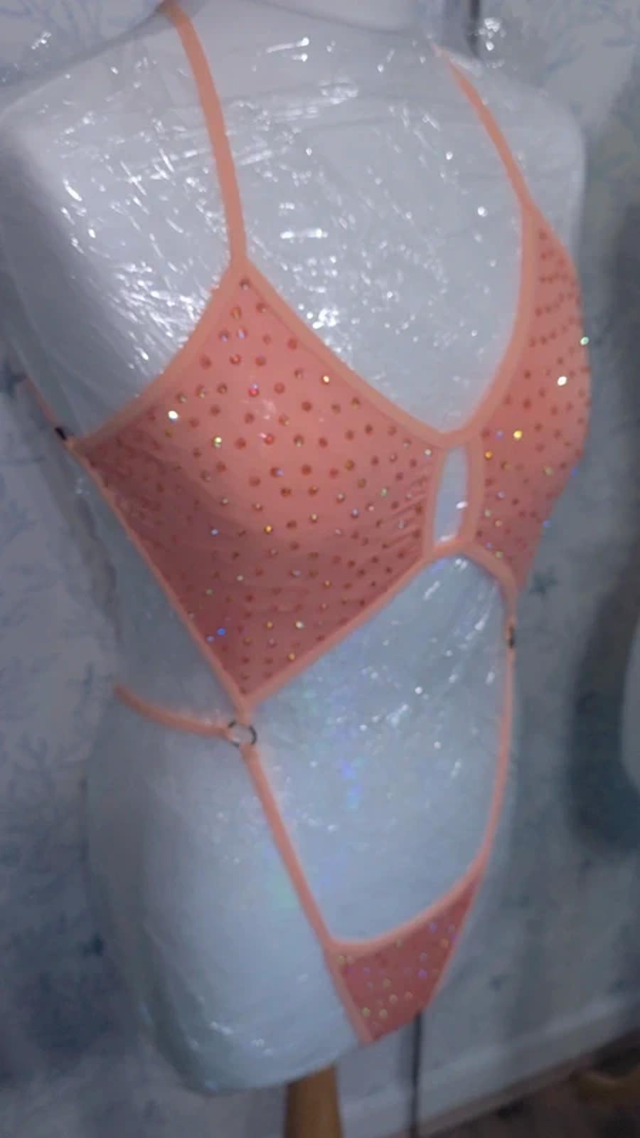 Peach orange rhinestoned bodysuit