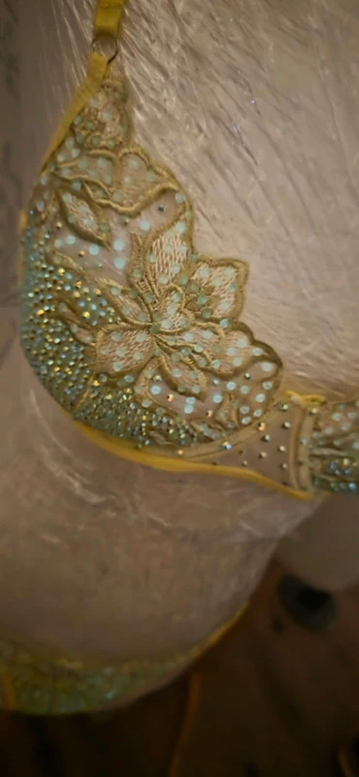 Neon Yellow rhinestoned lingerie set 10-12