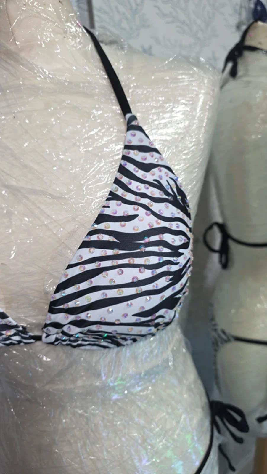 Zebra Print Rhinestoned bikini 12-14