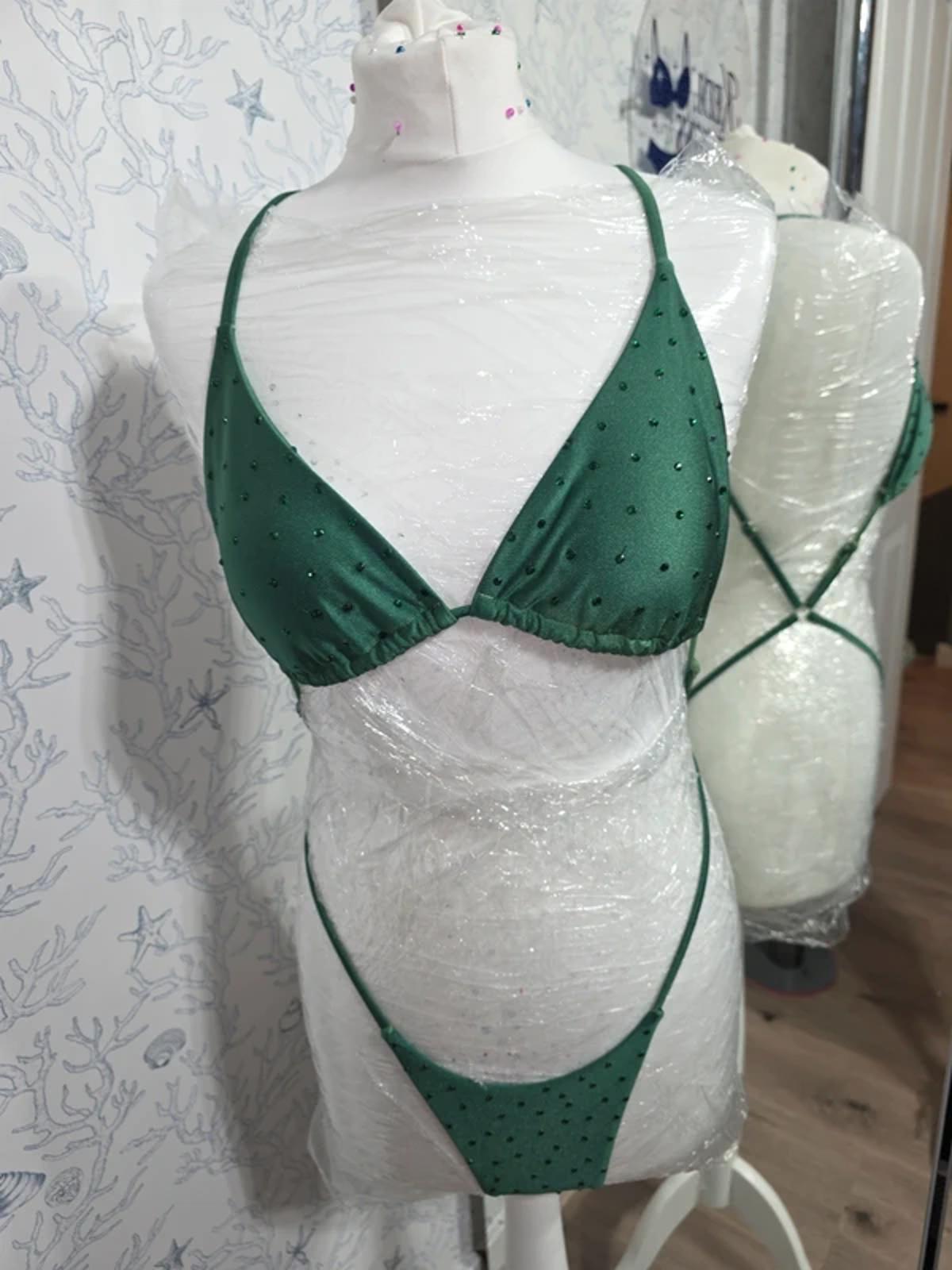 Green rhinestone one piece 6-8