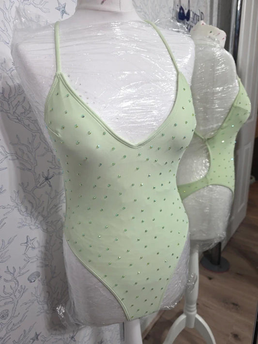 Light green rhinestoned bodysuit 8-10