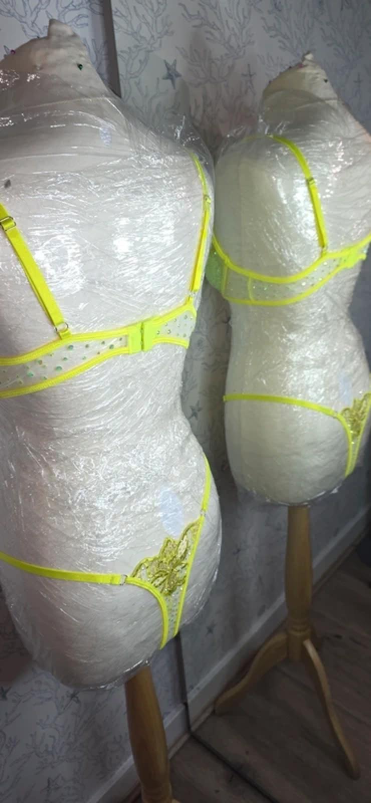 Neon Yellow rhinestoned lingerie set 10-12