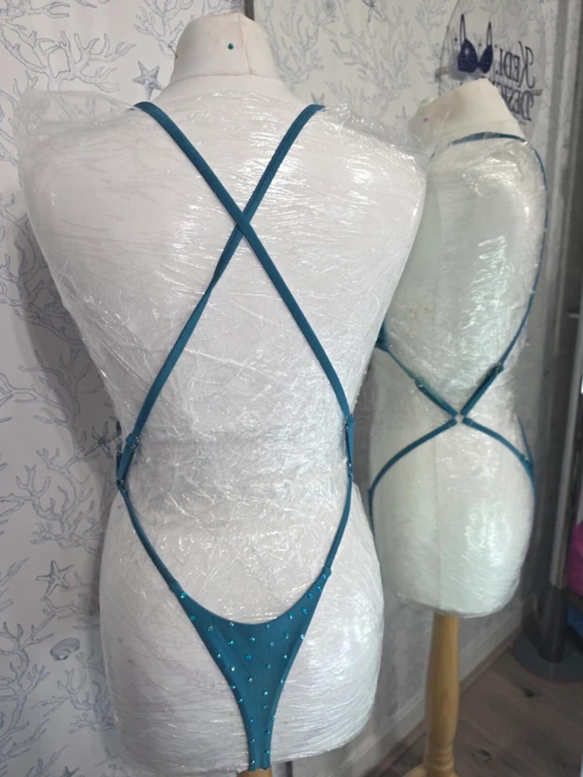 Teal Rhinestone one piece 10-12