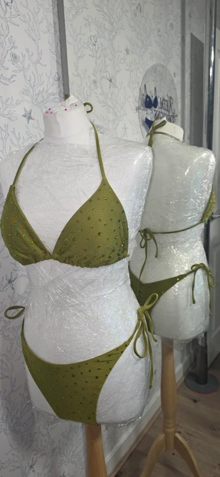 Green rhinestone Bikini size 12-14