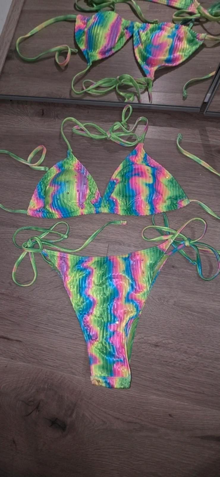 Rainbow rhinestoned bikini size 8-10