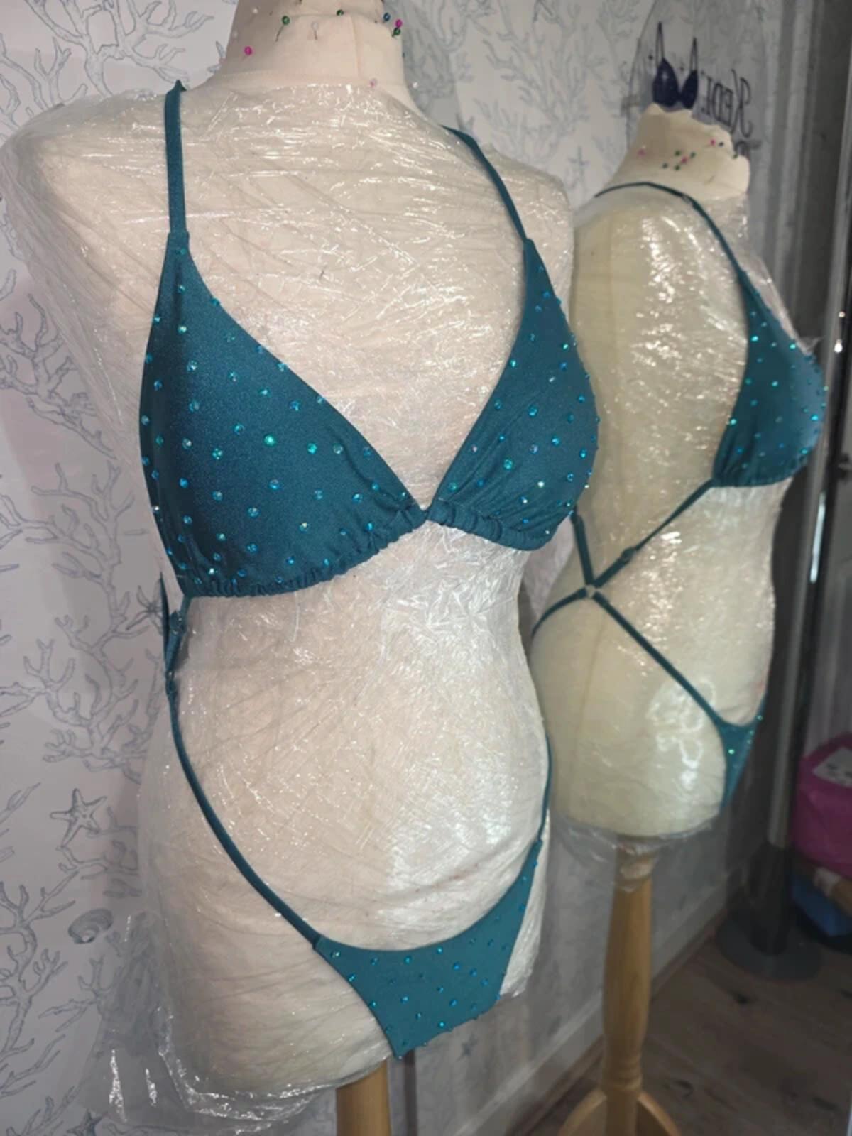 Teal Rhinestone one piece 8-10