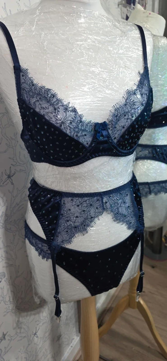 Blue Rhinestoned lingerie set size 8-10