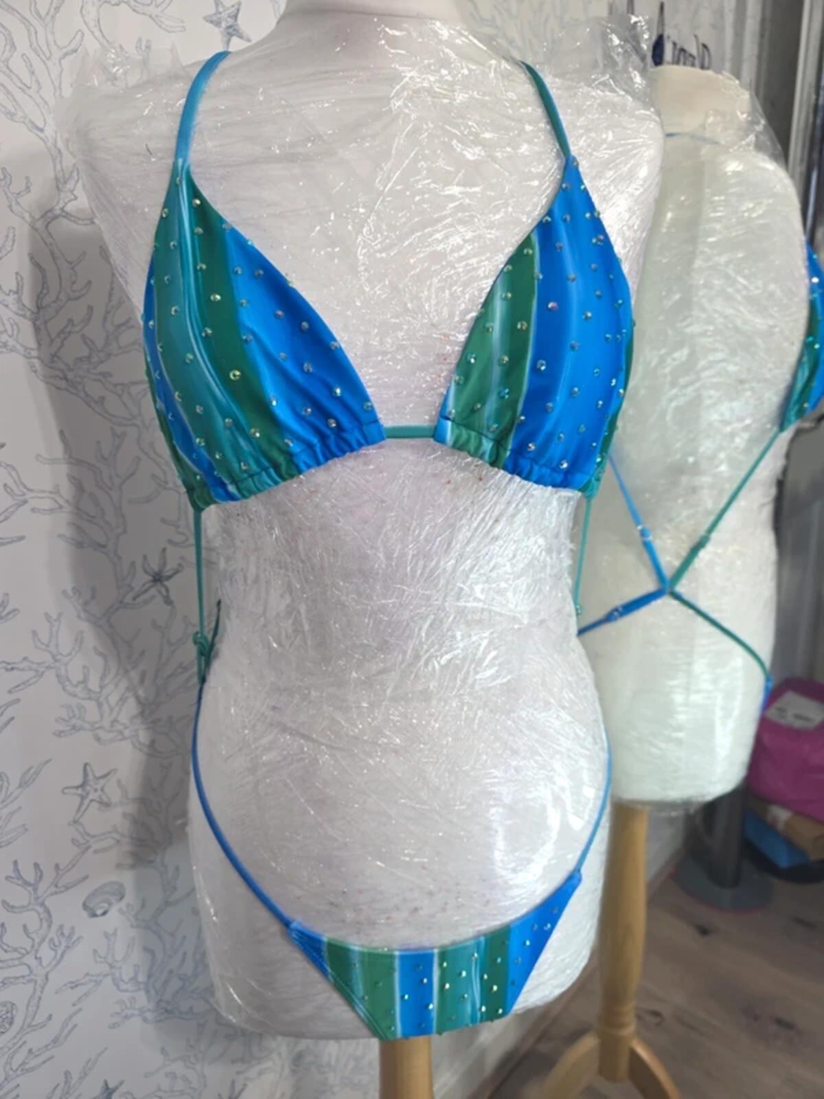 Blue Rhinestoned one piece 8-10