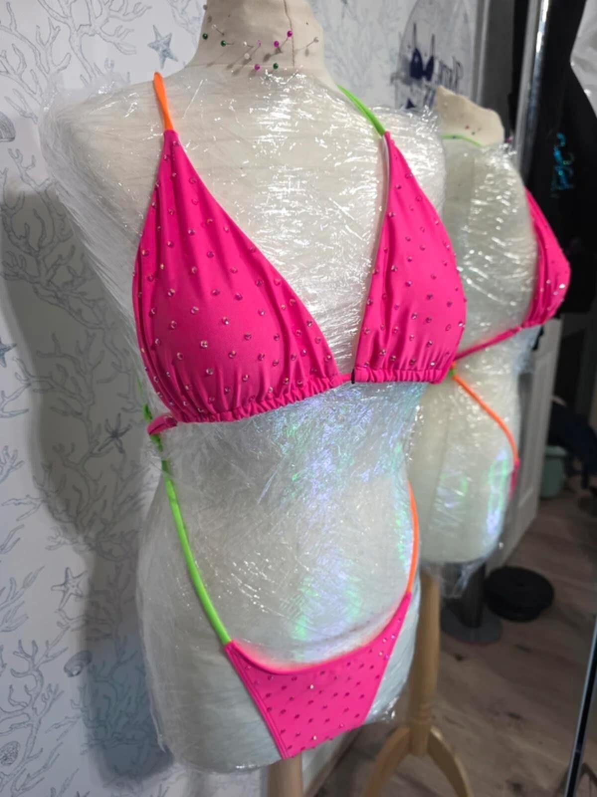 Pink Rhinestoned one piece