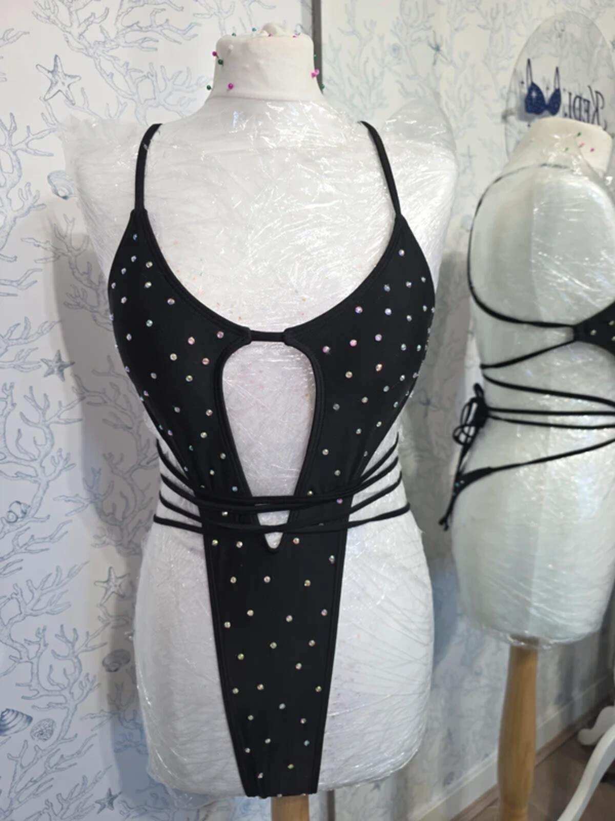 Blavk rhinestoned bodysuit 8-10