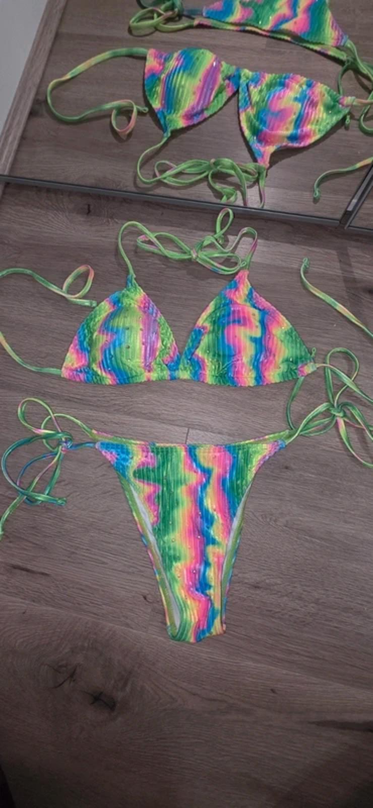 Rainbow rhinestoned bikini size 8-10