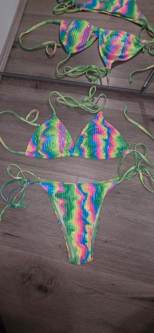 Rainbow rhinestoned bikini size 8-10
