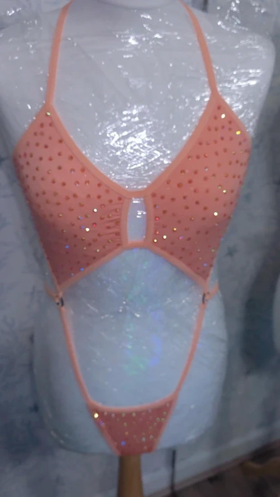 Peach orange rhinestoned bodysuit