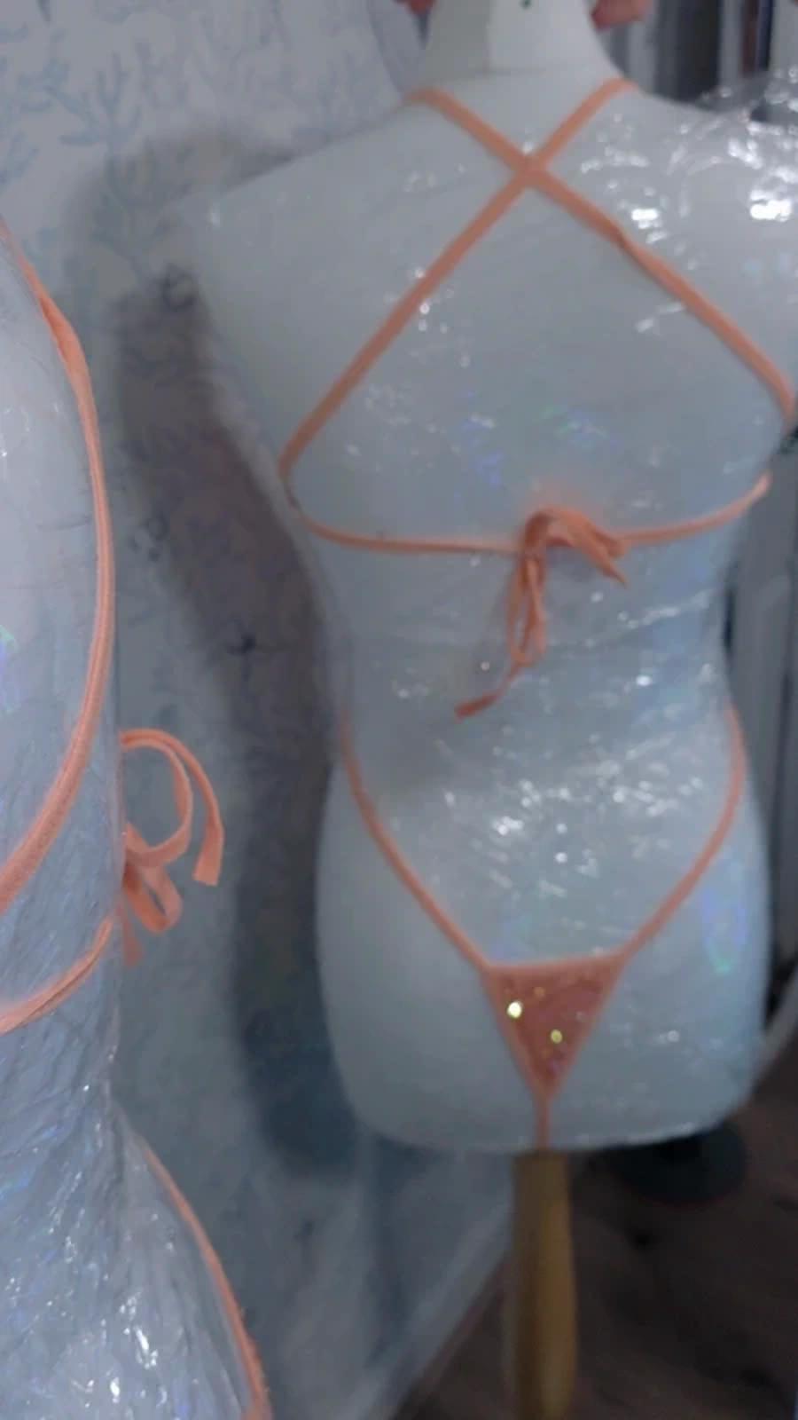 Peach orange rhinestoned bodysuit