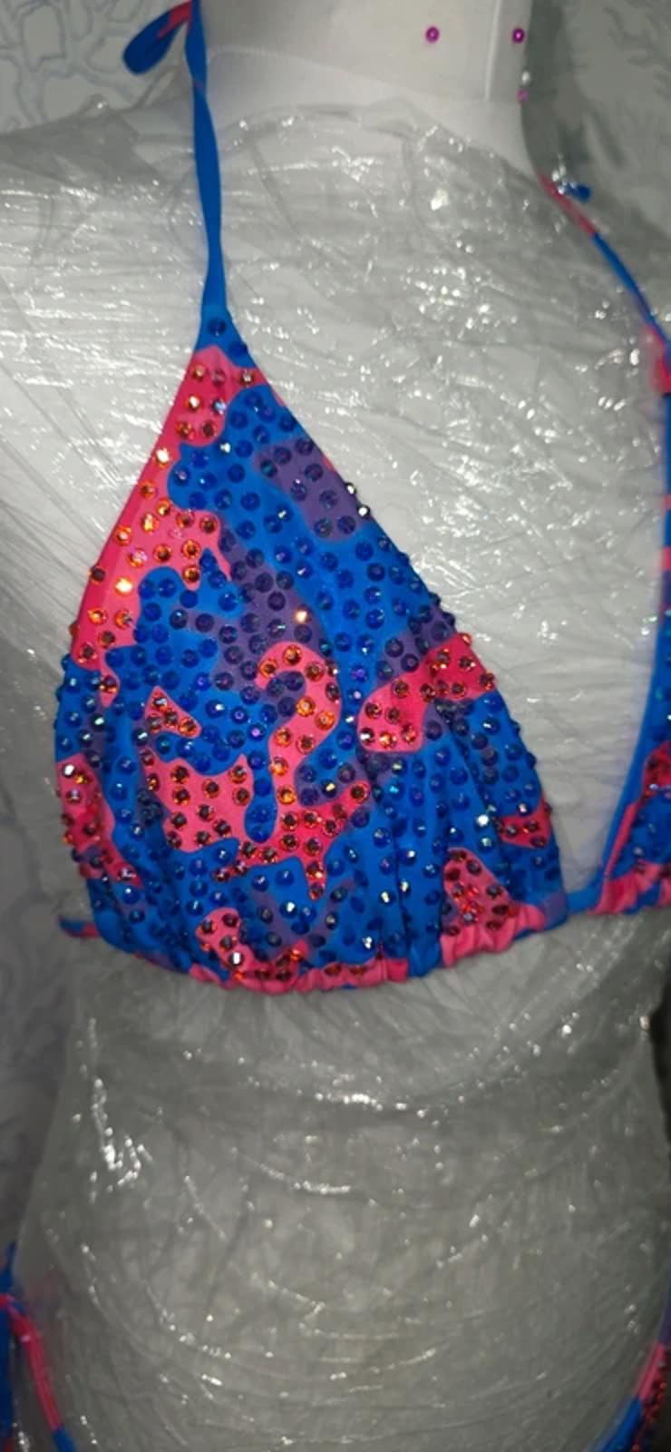 Blue and Pink Rhinestoned Bikini 12-14