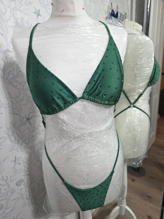 Green rhinestone one piece 8-10