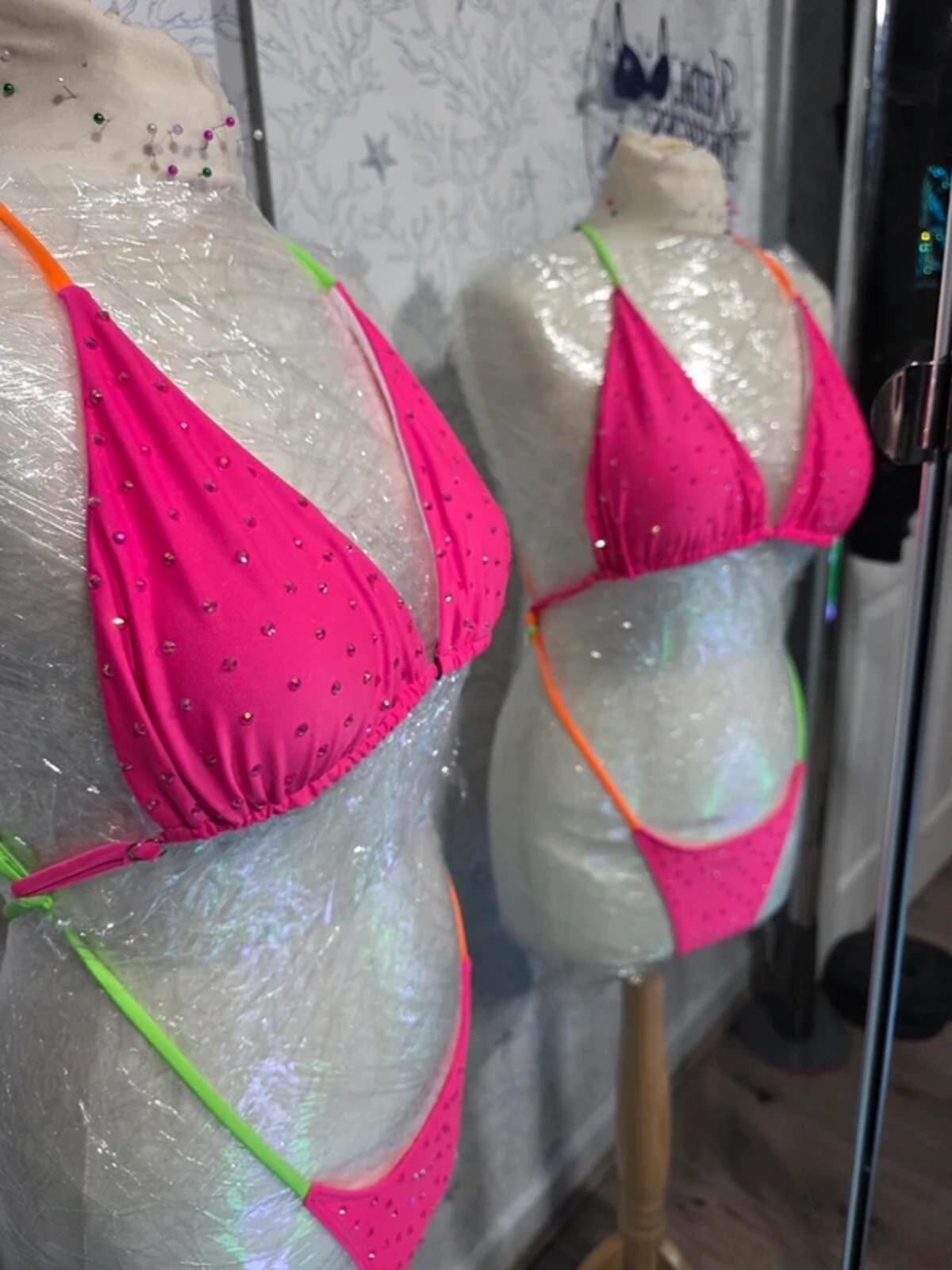 Pink Rhinestoned one piece