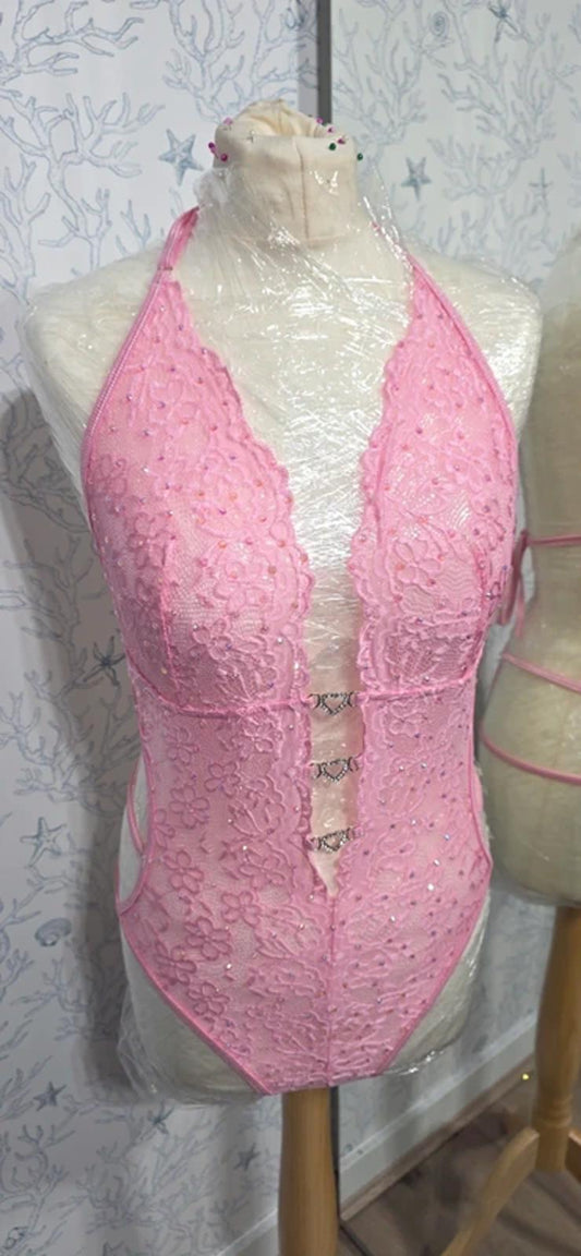 Pink Rhinestoned bodysuit 12-16