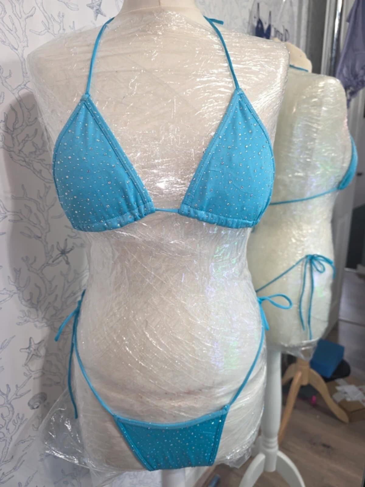 Blue Rhinestoned Bikini