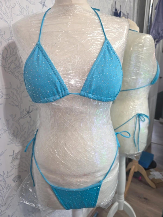 Blue Rhinestoned Bikini