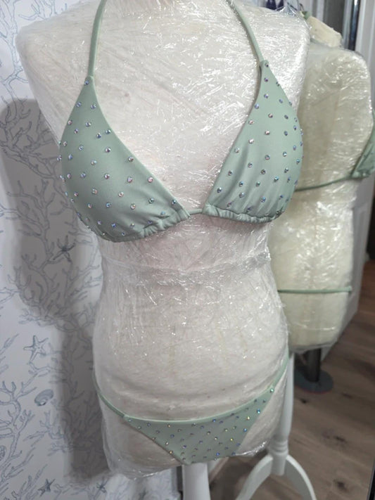 Light green rhinestoned bikini 6-8