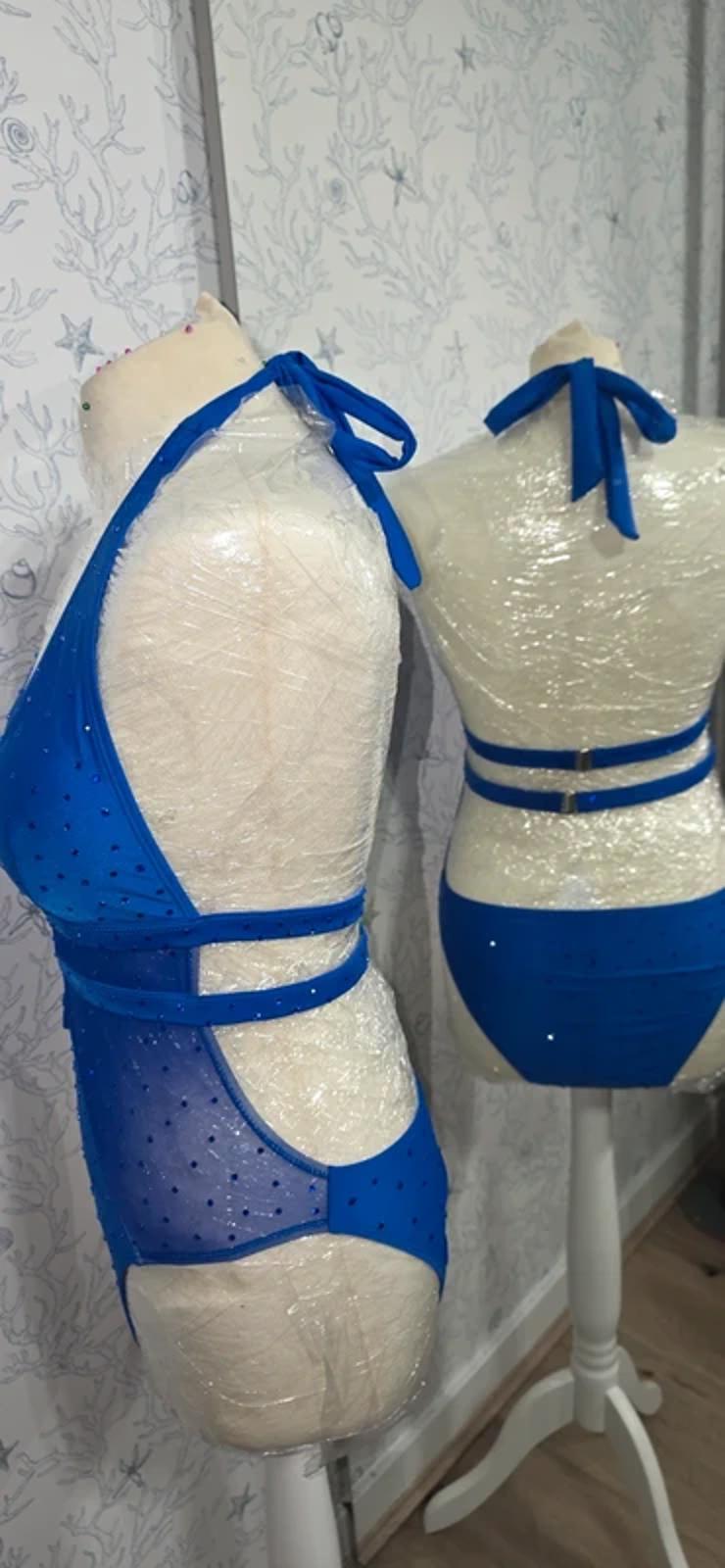 Blue Rhinestoned mesh bodysuit 10-12
