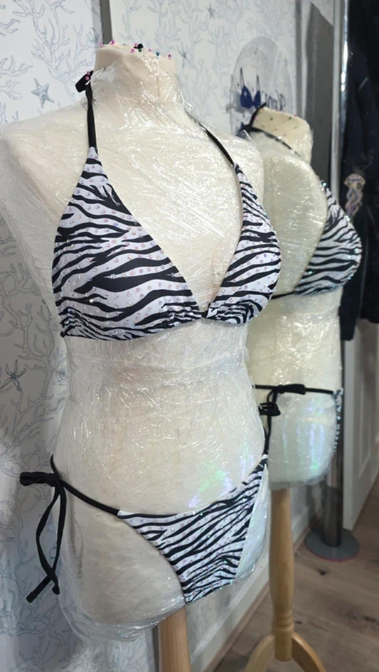 Zebra Print Rhinestoned bikini 12-14