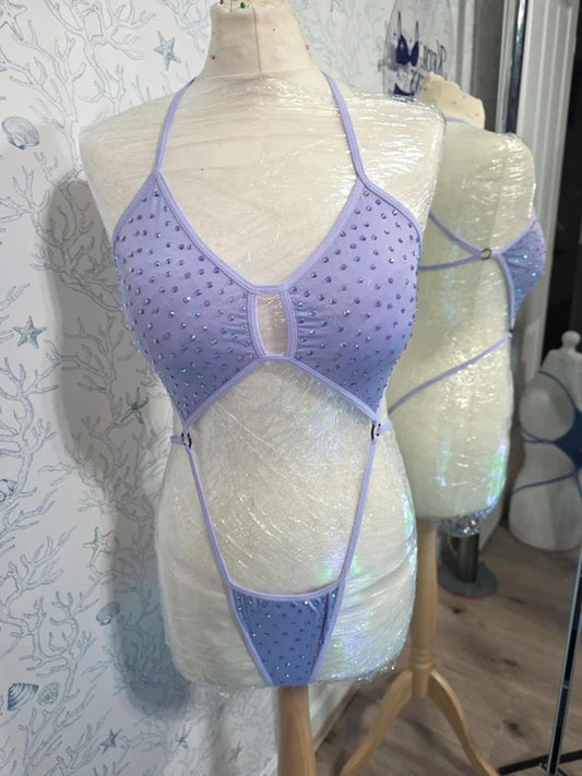 Lilac rhinestoned bodysuit
