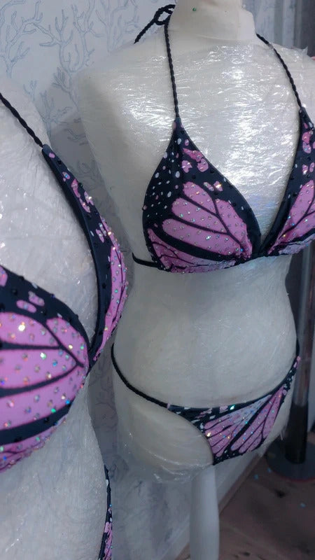 Rhinestoned Butterfly bikini Pink 12-14