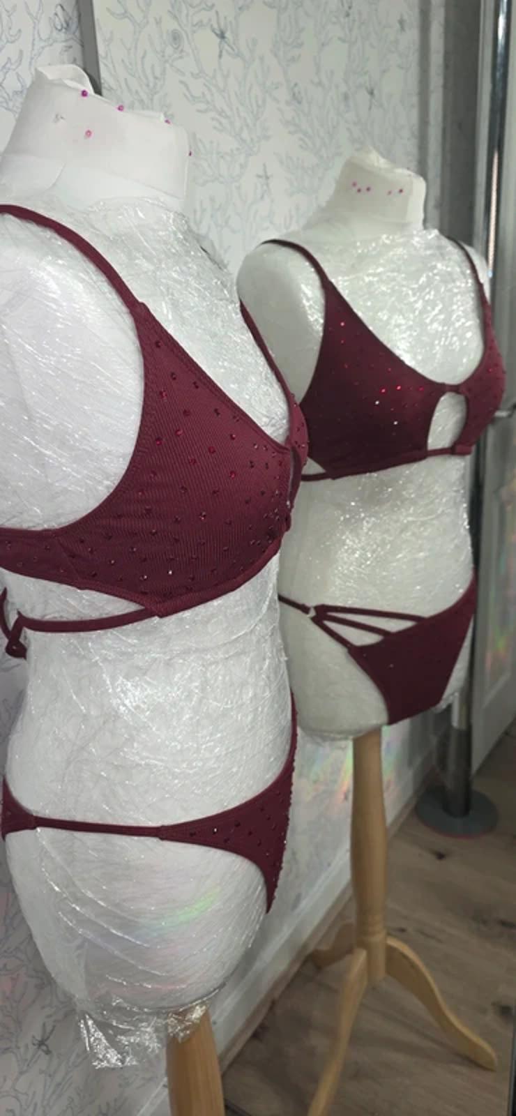 Dark red rhinestoned bikini 12-14