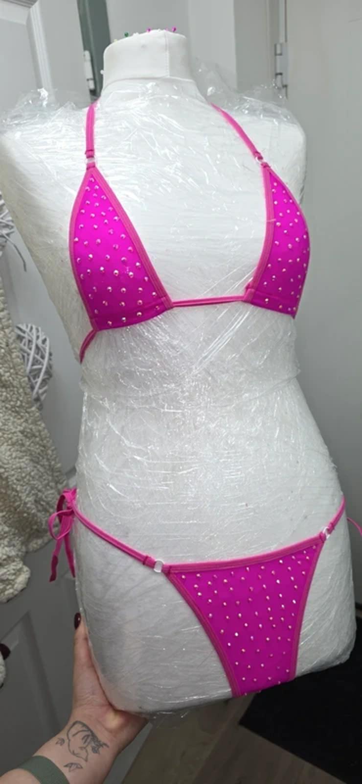 Pink Rhinestoned microkini size 8-10