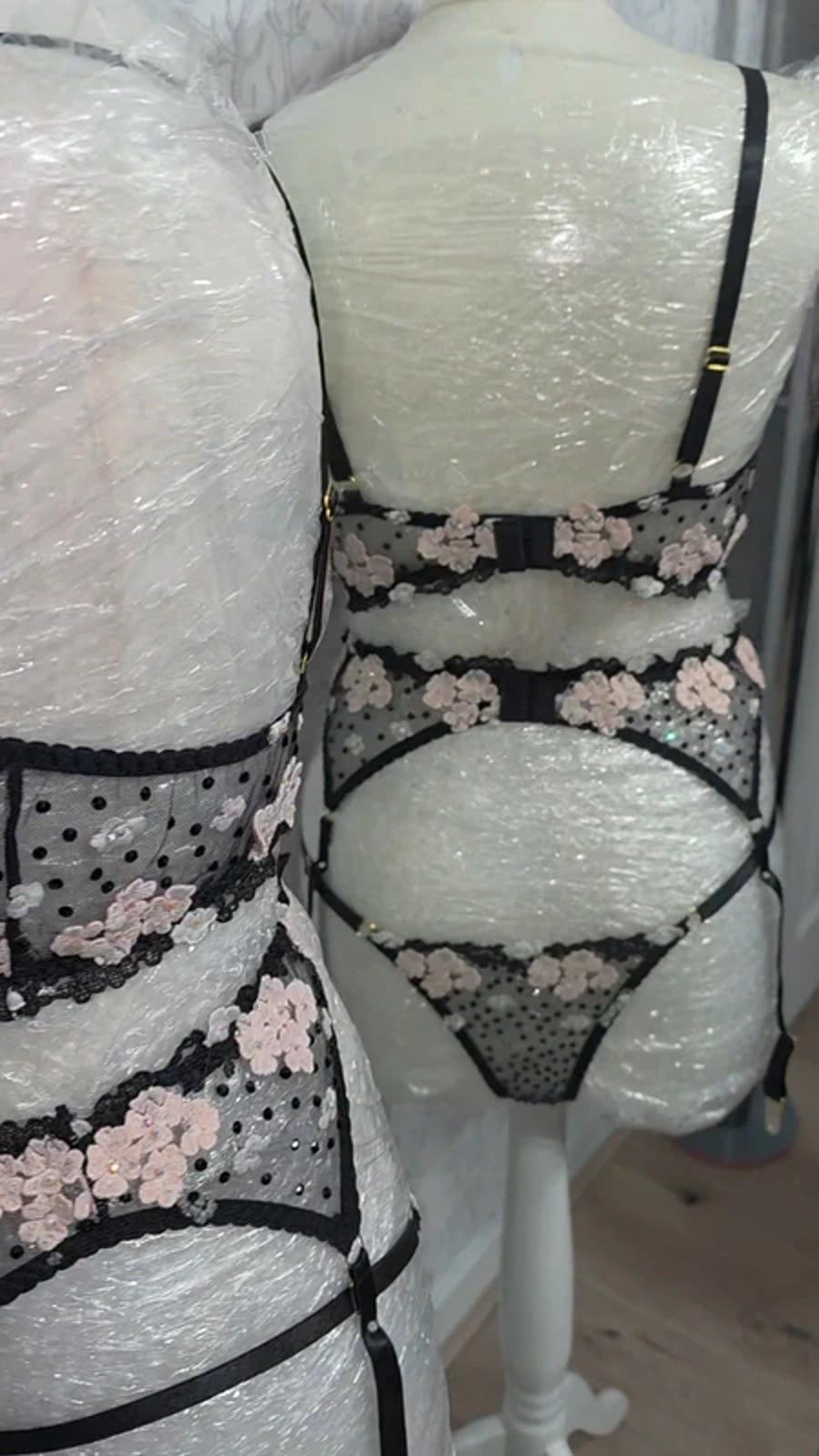 Black and pink rhinestone lingerie set 12-14