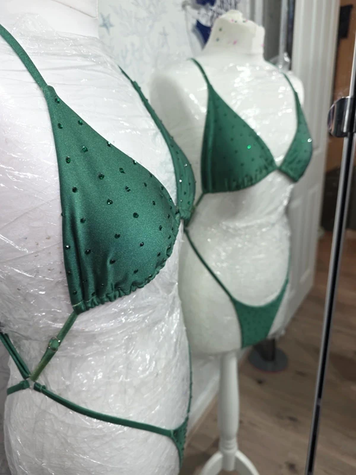 Green rhinestone one piece 8-10