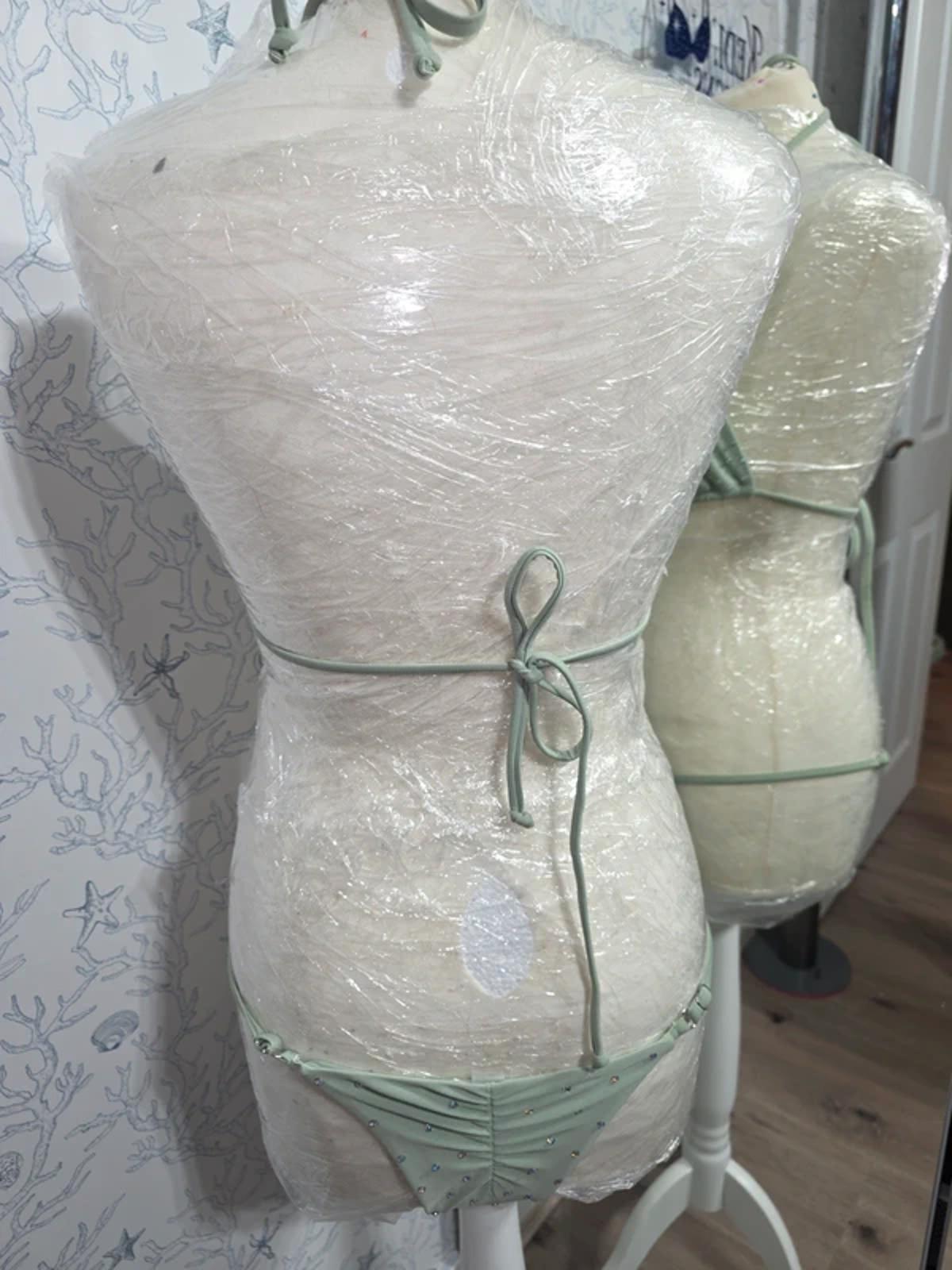 Light green rhinestoned bikini 6-8