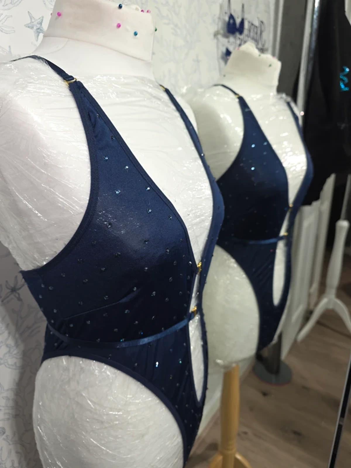 Navy blue Rhinestoned bodysuit 14-16