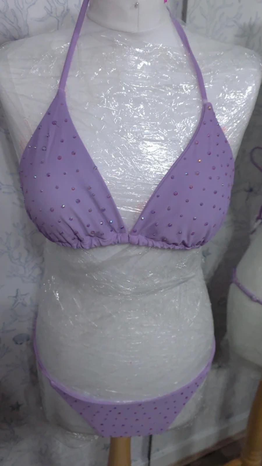 Lilac rhinestoned scrunch bikini 12-14