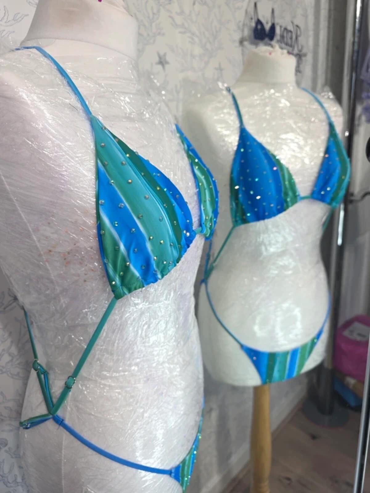 Blue Rhinestoned one piece 8-10