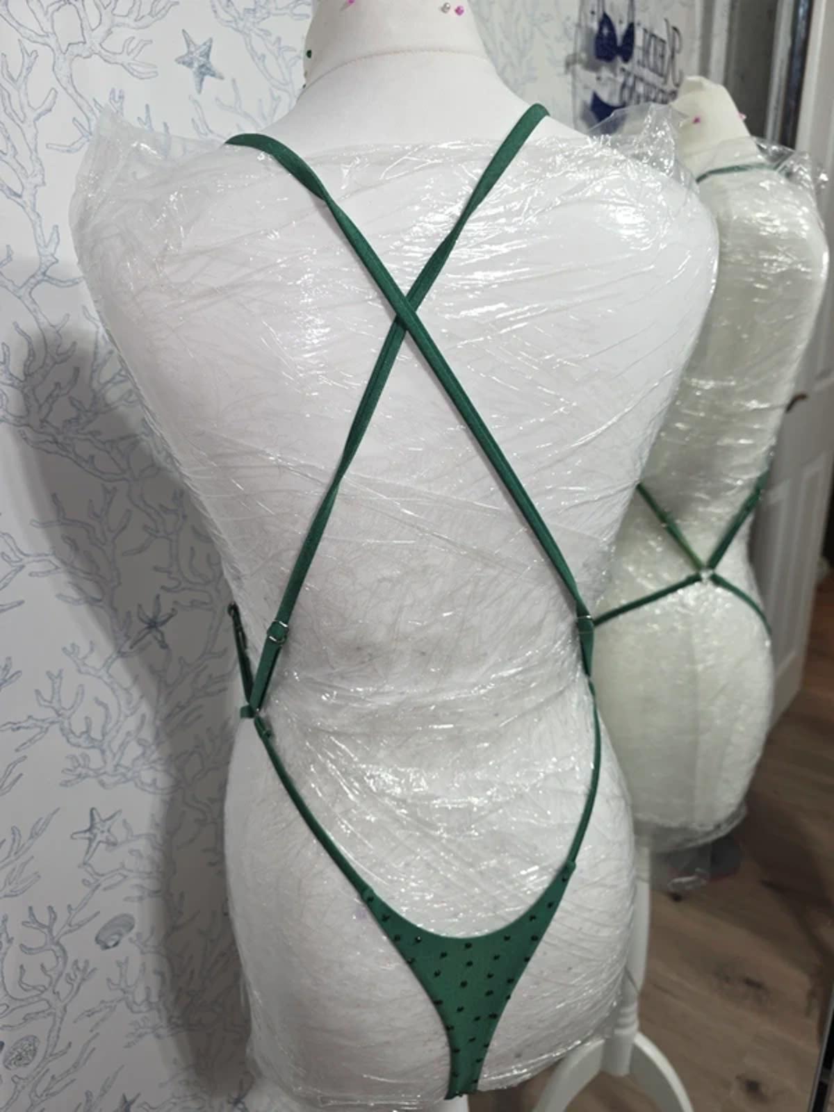 Green rhinestone one piece 6-8