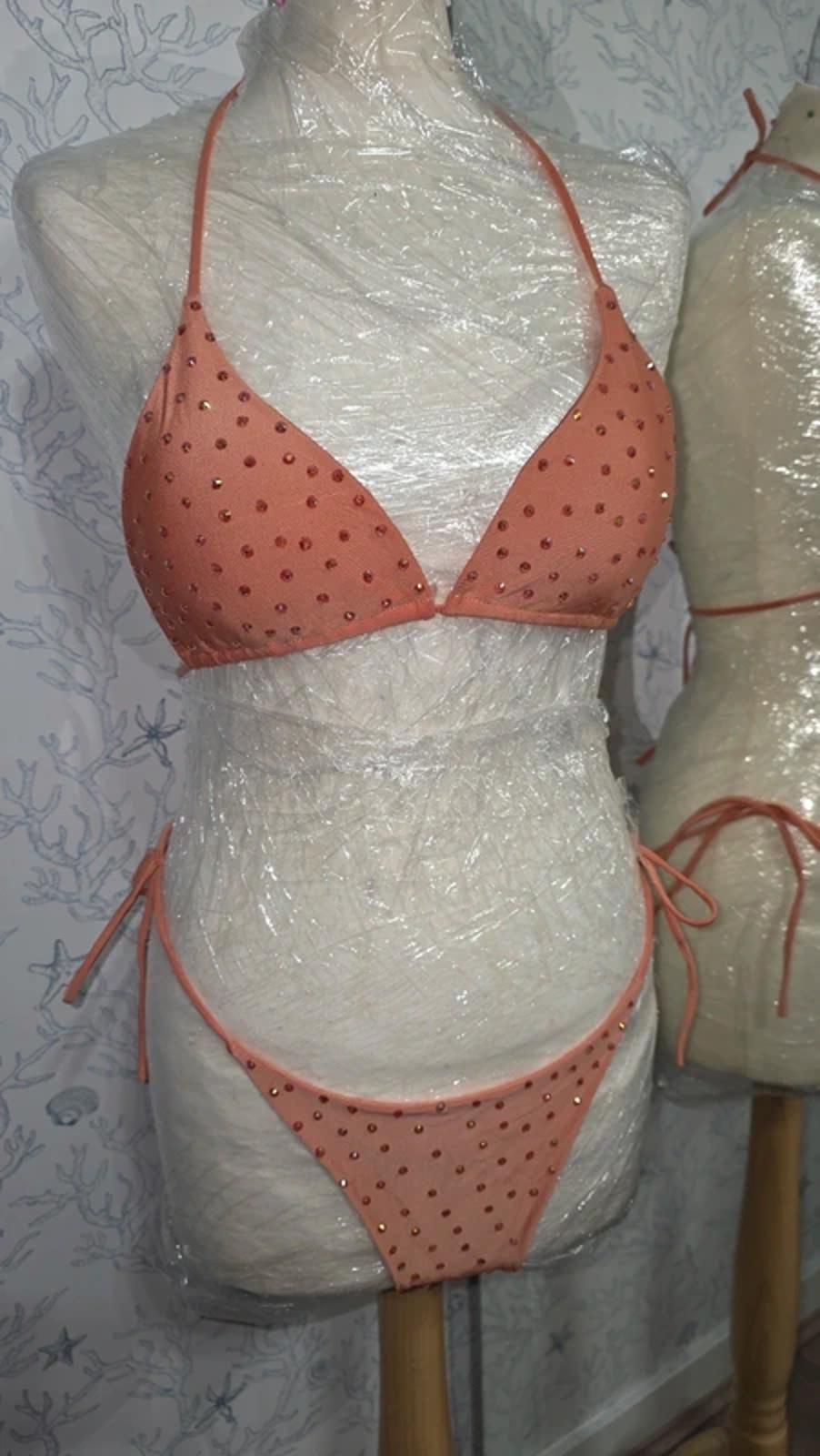 Orange/Coral rhinestoned bikini size 10-12