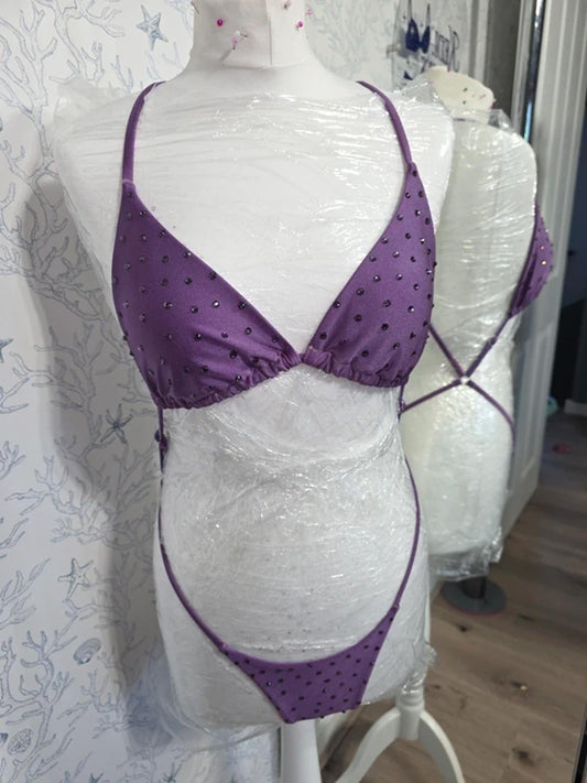 Purple Rhinestoned one piece 8-10