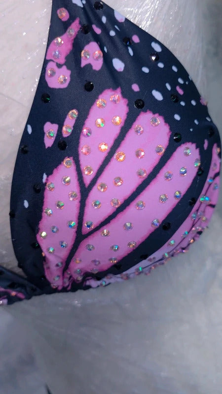 Rhinestoned Butterfly bikini Pink 12-14