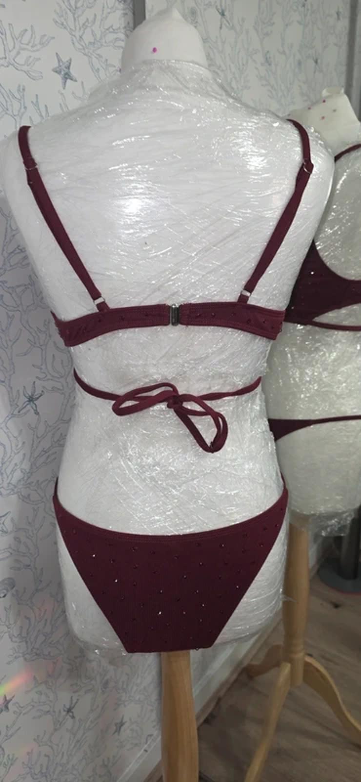 Dark red rhinestoned bikini 12-14